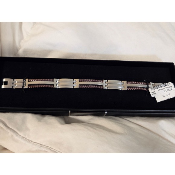 Macy's Other - Macy's Two Tone Link Bracelet 8.5" Men Silver Rose Gold Stainless Steel Cable